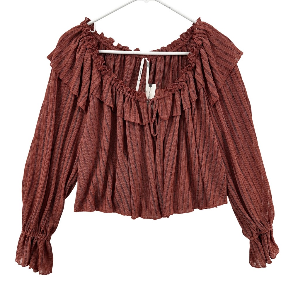 Anthropologie Blouse Womens XXS Rose Tyrie Ruffle Off Shoulder Long Sleeve Top‎